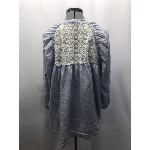 Umgee Blue Striped Button Down Shirt Size Small S Tunic with Lace Detail - Picture 6 of 12